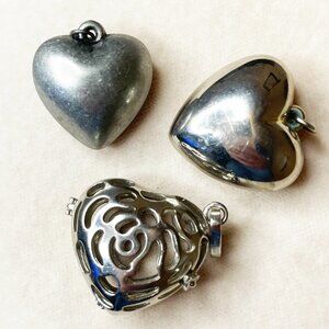 Vintage Heart Pendant Lot – Silver Tone Locket & Filigree Heart Charms